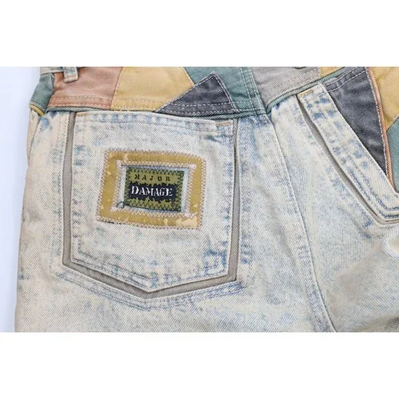 NOS Vtg 90s Streetwear Mens 31x34 Stonewashed Rainbow Baggy Fit Flip Cuff Jeans